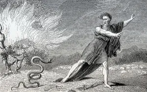 The rod becomes a serpent, Moses