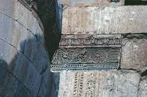 Roman acanthus leaves, Eastern Basilica, Monastery of St Simeon Stylites, Qalʿat Simʿan, near Aleppo, Syria, May 1987, vintage, retro, old, historical, Asia