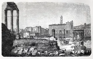 Roman Forum in Rome, historical book illustration