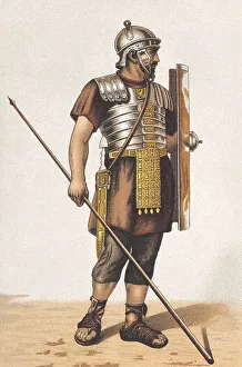 Roman legionary with armor, shield and lance