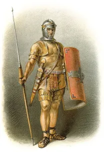 Roman legionary with armor, shield and lance