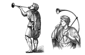 Roman tuba blower (left), Roman buccinator