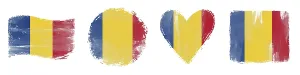 Romania Flag Set Brush Stroke Shapes on White