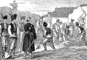 Romanian militiamen erecting earthen walls in Giurgevo