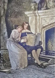 Romantic scene by the fireplace