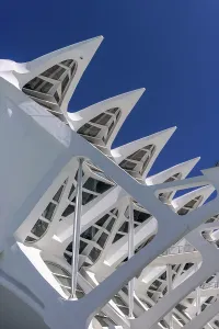 Detail of the roof of the white futuristic building of the science museum Prinz Philip (Museu de les Ciencies)