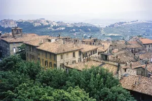Roofs of historic buildings in the city of Perugia, Umbria, Italy 1969