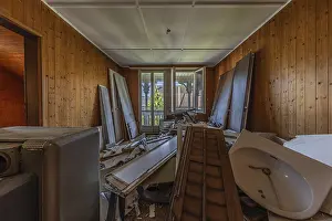Framed Print : Room of a multi-storey residential building built in 1903 during demolition work Framed Print : Room of a multi-storey residential building built in 1903 during demolition work