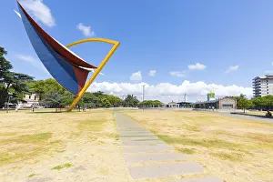 Rosario Argentina February 16 this sculpture in Peron Park sited in Northern Rosario represents a colorful sail boat