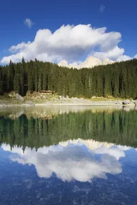 Rosengarten Group Mountains reflected in Lake Carezza