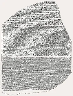The Rosetta Stone, a stele with hieroglyphic and Demotic and Ancient Greek