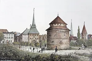 Rostock in 1845, Stone Gate, historical townscape
