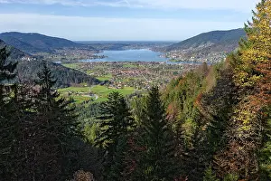 Rottach-Egern and Tegernsee, view over tree tops from Wallberg