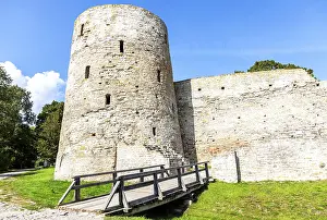 Rough stone tower of the ancient Izborsk fortress