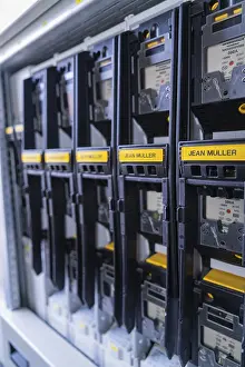 Category Historic EN Prints: Row of black electricity meters from a specific manufacturer