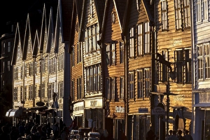 Row of houses, Tyske Bryggen in the evening light