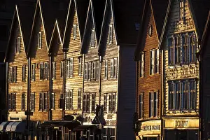 Category Scandinavia Prints: Row of houses, Tyske Bryggen in the evening light