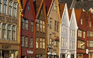 Row of houses, Tyske Bryggen in the evening light