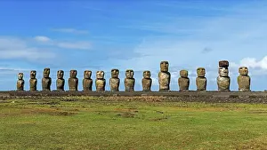 Category Mountain Landscapes Prints: Row of Moai statues, Rano Raraku