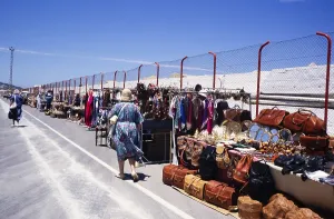 A row of souvenir stalls on the way to the cruise terminal, Tangier, Morocco, North Africa 1999, Africa
