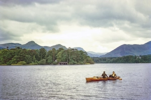 Rowers in a rowing boat, Derwent Water, Lake District, England, 1963