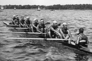 Rowing, the rowers of the Italian eight in training