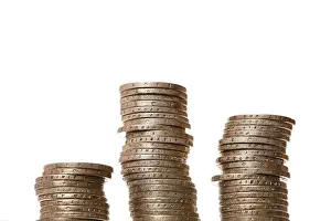 Rows of euro coins, stack of money