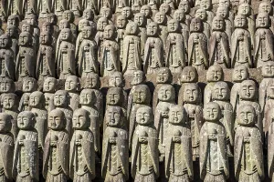 Rows of JizO statues at a Japanese temple