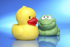 Rubber ducky and rubber frog