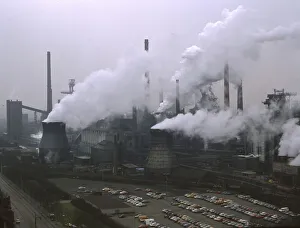 Ruhr area. The Thyssen-Krupp steelworks from the roof of the Thyssen skyscraper on 2