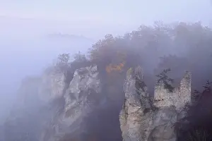 Ruin of broken Gutenstein in the fog
