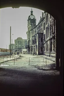 Ruin of the burnt out Residenzschloss at the Schlosstrasse in the background the new development of the Altmarkt