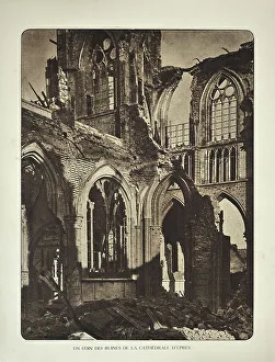 Ruined cathedral at Ypres after bombardment in Flanders during the First World War