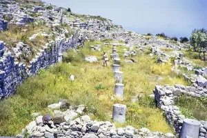 Ruins at archaeological site of Ancient Thera, Santorini, Cyclades islands, Greece, Europe, 1972, Europe