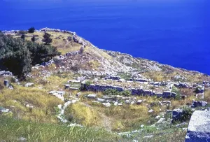 Ruins at archaeological site of Ancient Thera, Santorini, Cyclades islands, Greece, Europe, 1972, Europe