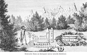 Ruins of the city of Palenque, in front of it modern Indian burial grounds, Mayas, archaeology, travelling, Mexico, historical illustration 18888, Central America