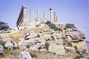 Ruins of Greek temple, Temple of Heracles or Hercules, Valle dei Templi, Agrigento, Sicily, Italy, Europe 1969, Europe