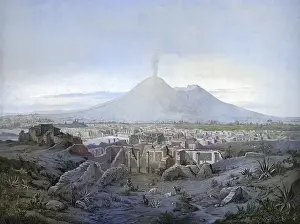 The ruins of Pompeii and Mount Vesuvius in the background