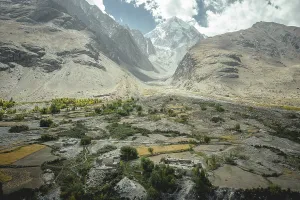 Rural settlement, in the foreground the Wakhan River