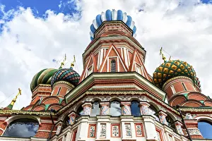 Russian ancient architecture. Domes of Saint Basil's (Pokrovsky) Cathedral on Red Square in Moscow