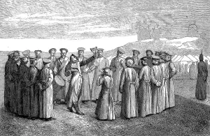 Russian soldiers sing in the camp Gallatz at the mouth of the Danube