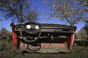 Framed Print : Rusty vintage car cut in half on a sunny day in autumn garden Prague Czech republic Framed Print : Rusty vintage car cut in half on a sunny day in autumn garden Prague Czech republic