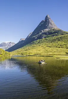 Ruterboat on lake Litlvatnet in the high valley Innerdalen