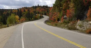 S-curve of a winding country road in fall
