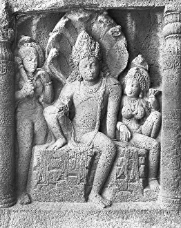 s tone sculpture of Nagraj at Ajanta caves, Aurangabad, Maharas htra, India 1940's