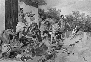 Sacrifice of animals in front of a war fetish in Dahomey
