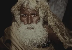 Sadhu, white full beard, long hair