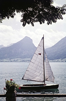 Sailing boat on Lake Wolfgangsee, St. Wolfgang im Salzkammergut Austria, Europe 1960