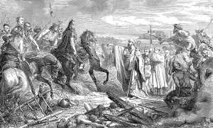 Saint Lupus, bishop of Troyes, saving Troyes from the Huns under Attila