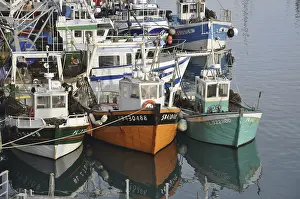 Saint-Quay Portrieux, Colorful boats docked in a harbor reflect on the water's surface